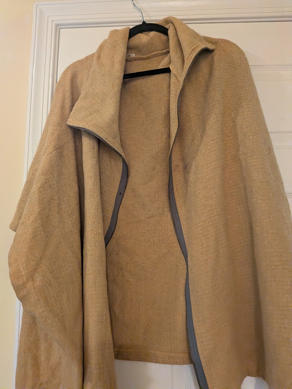 Neutral Camel Zip-Front Poncho - Picture 4 of 6